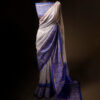 Uddup Breeze White and Blue Pure Dupion Silk Saree