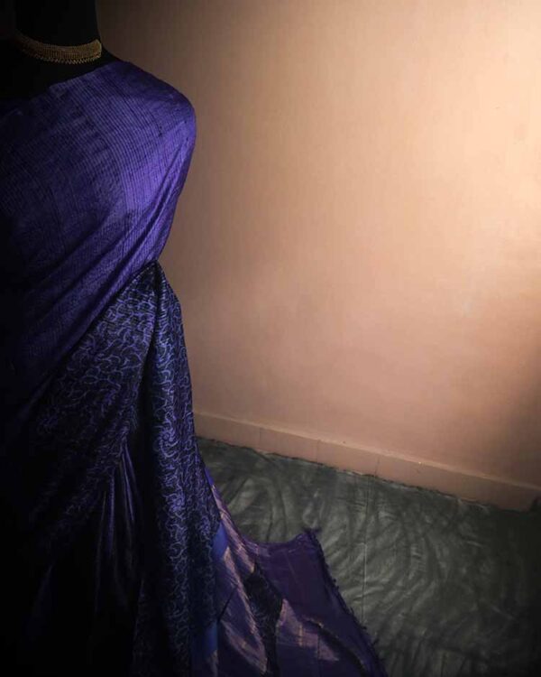 Pure Hand Block Printed Line Tussar Saree