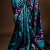 Pure Hand block Printed Blue and Black Raw Silk saree