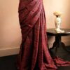 Pure Hand Block Printed Maroon Desi Tussar Silk Saree