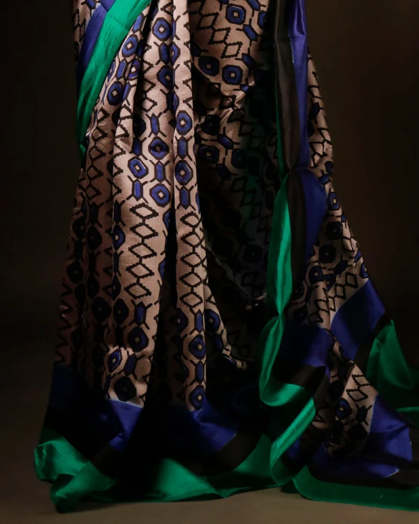 rn-image_picker_lib_temp_c2e3584c-8895-4fbf-8071-a10d9b0aabe6 Pure Hand block Beige and blue Raw Silk saree