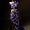Pure Hand block Printed Dark Blue Raw Silk saree