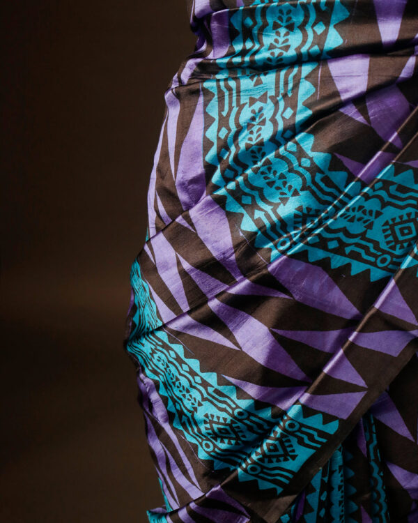 Pure Hand block Printed Blue and Black Raw Silk saree