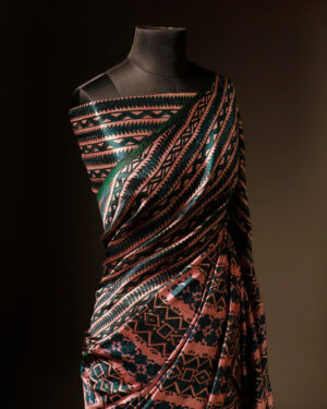Sage Serenity Green and Beige Printed Pure Raw Silk Saree