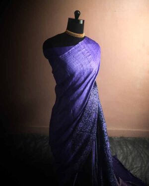 Pure Hand Block Printed Line Tussar Saree