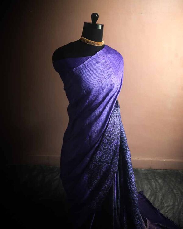 Pure Hand Block Printed Line Tussar Saree
