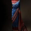 Tranquil Indigo Blue and Brown Pure Dupion Silk Saree