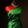 Pure Hand block Printed Parrot Green Silk saree
