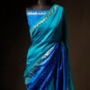 Twilight Sky Blue and Dark Blue Pure Dupion Silk Saree