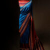 Tranquil Indigo Blue and Brown Pure Dupion Silk Saree