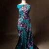 Pure Hand block Printed Blue and Black Raw Silk saree