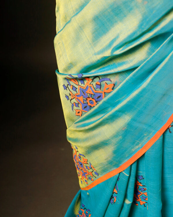 Pure blue with orange color Silk Cotton Saree