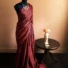 Pure Hand Block Printed Maroon Desi Tussar Silk Saree