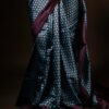 Pure Hand block Blue and black Raw Silk saree