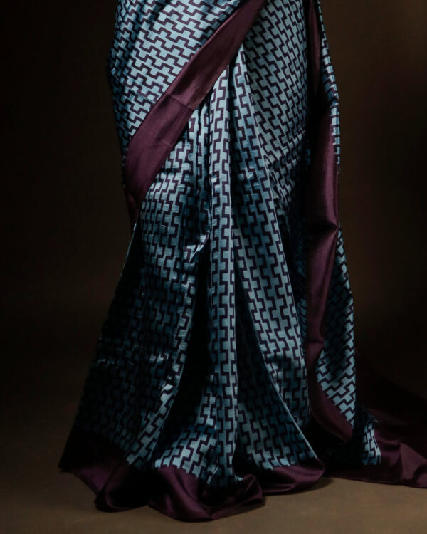Pure Hand block Blue and black Raw Silk saree