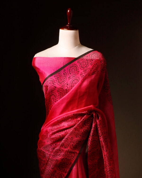 Blush Blossom Pink Pure Organza Silk Saree