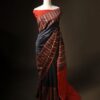 Scarlet Slate Grey and Red Handloom Silk Cotton Saree