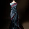 Pure Hand block Blue and black Raw Silk saree