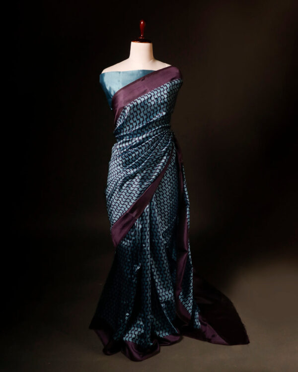 Pure Hand block Blue and black Raw Silk saree
