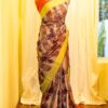 Sunset Bouquet Orange and Pink Printed Kanchipuram Silk Saree