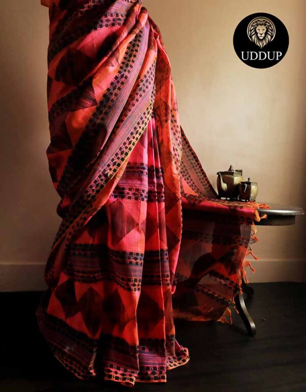 Pure Handloom Peach Silk Cotton Saree