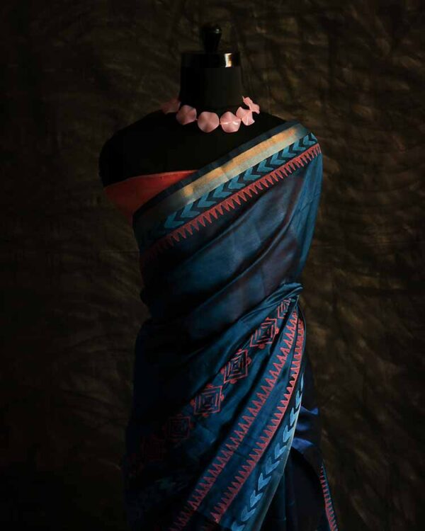 Pure Handloom Prussian Blue Silk Cotton Saree