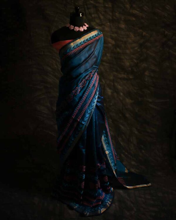 Pure Handloom Prussian Blue Silk Cotton Saree