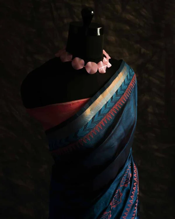 Pure Handloom Prussian Blue Silk Cotton Saree