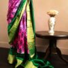 Pure Hand Block Printed Green and Pink Duppion Silk Sarees