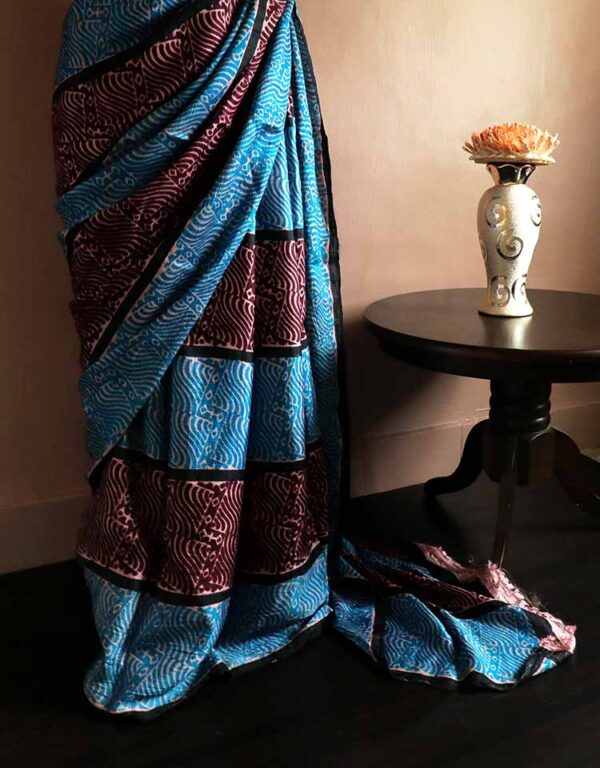 Hand Block Printed Pure Desi Tussar Silk Saree