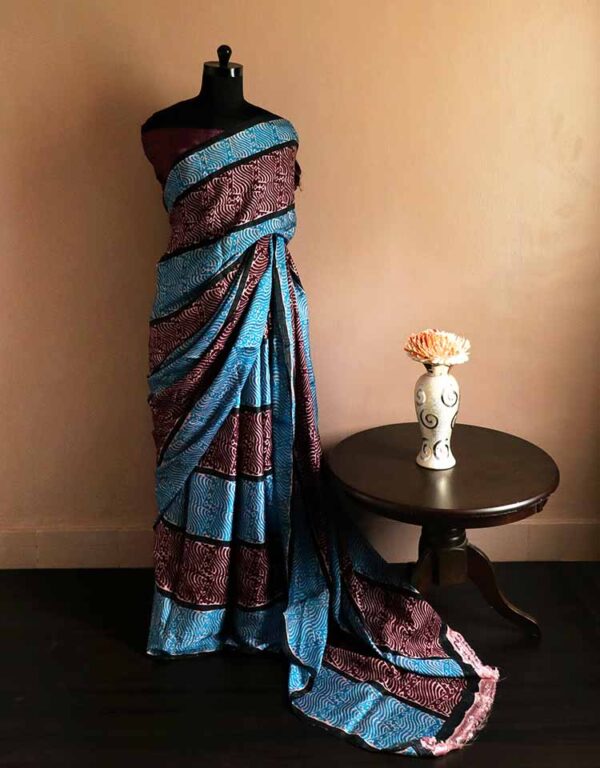 Hand Block Printed Pure Desi Tussar Silk Saree