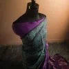 Pure Hand block Printed Purple Line Tussar Saree