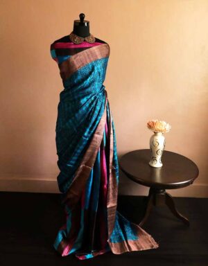Pure Block Printed Desi Tussar Silk Saree