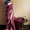 Pure Hand Block Printed Pink Duppion Silk Sarees
