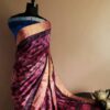 Pure Hand Block Printed Pink Duppion Silk Sarees