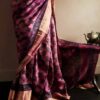 Pure Hand Block Printed Pink Duppion Silk Sarees