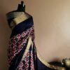 Pure Hand Block Printed Ravishing Pink Duppion Silk Saree