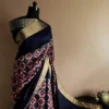 Pure Hand Block Printed Ravishing Pink Duppion Silk Saree