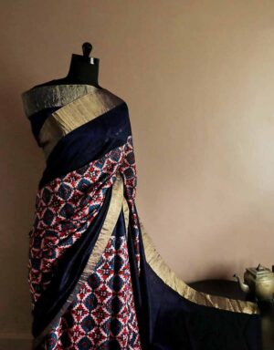 Pure Hand Block Printed Ravishing Pink Duppion Silk Saree