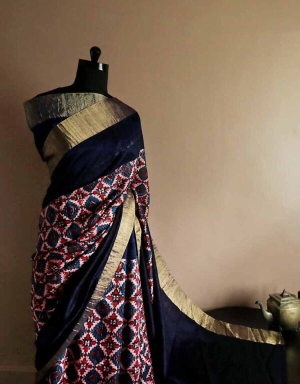 Pure Hand Block Printed Ravishing Pink Duppion Silk Saree