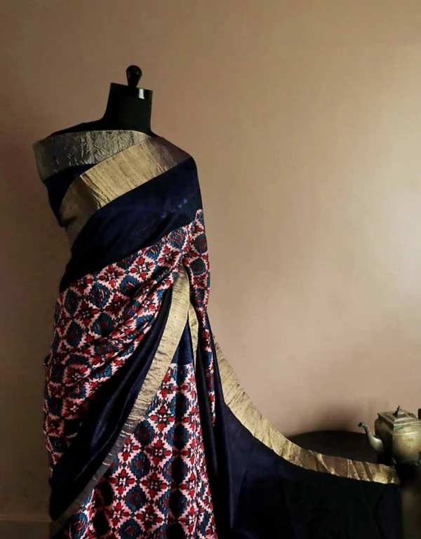Pure Hand Block Printed Ravishing Pink Duppion Silk Saree