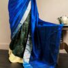 Pure Hand Block Printed Cobalt Blue Duppion Silk Saree