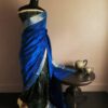 Pure Hand Block Printed Cobalt Blue Duppion Silk Saree