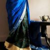 Pure Hand Block Printed Cobalt Blue Duppion Silk Saree