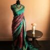 Pure-Loomed Pink and Green Munga Silk Saree