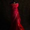 Pure Hand Block Printed double-shaded red Raw Silk Saree