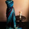 Pure-Loomed Red and Blue Munga Silk Saree