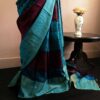 Pure-Loomed Red and Blue Munga Silk Saree