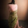 Peach and yellow colour Line Tussar Silk Saree