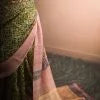 Peach and yellow colour Line Tussar Silk Saree